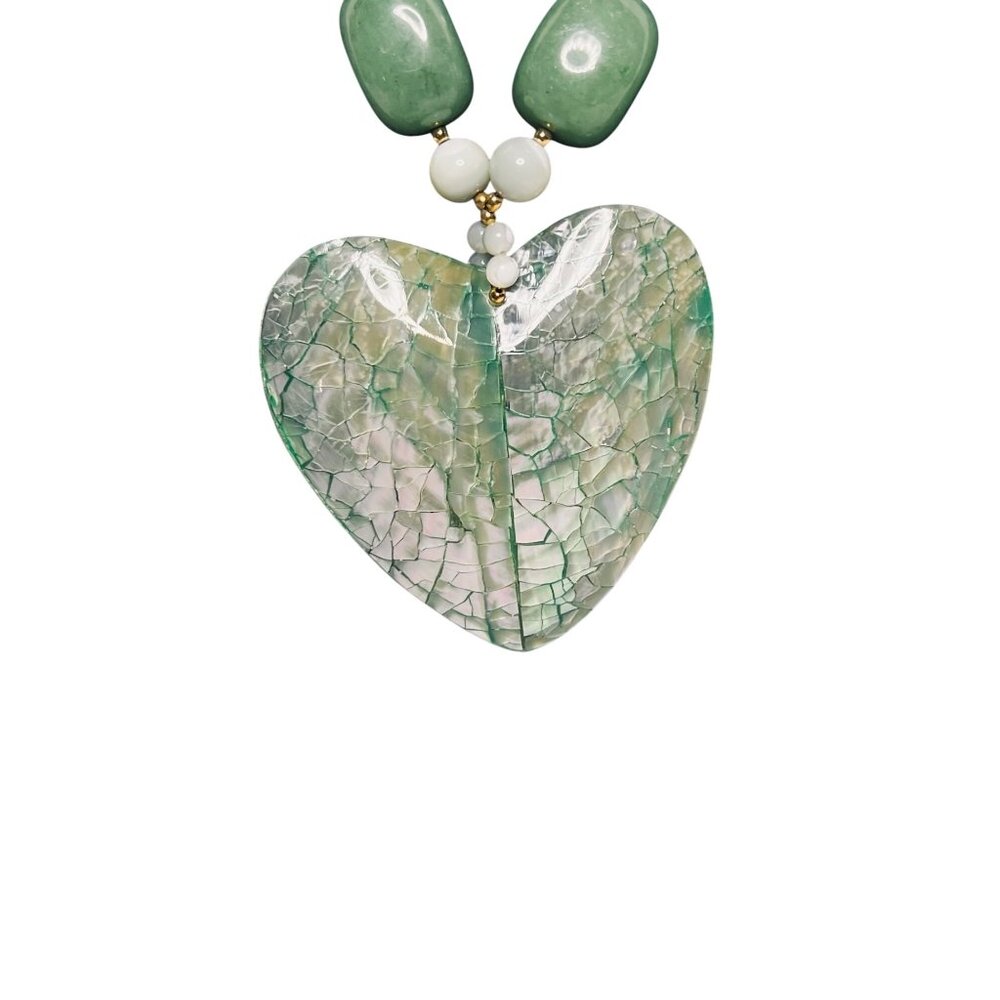 Lee Sands Aventurine MOP And Crackle Abalone Shell Heart Necklace (6274) - Picture 3 of 6